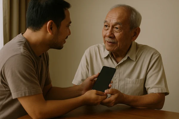 momen ayah dan anak setelah hp diperbaiki